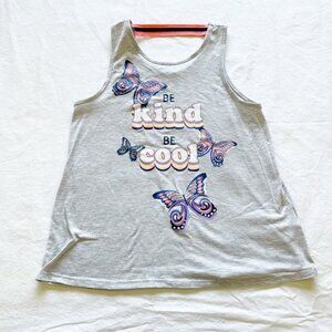 Girls Wonder Nation Gray Tank Top With "Be Kind Be Cool" & Butterfly Print L 10-